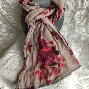 Free People Light Pink/taupe scarf w/ flowers